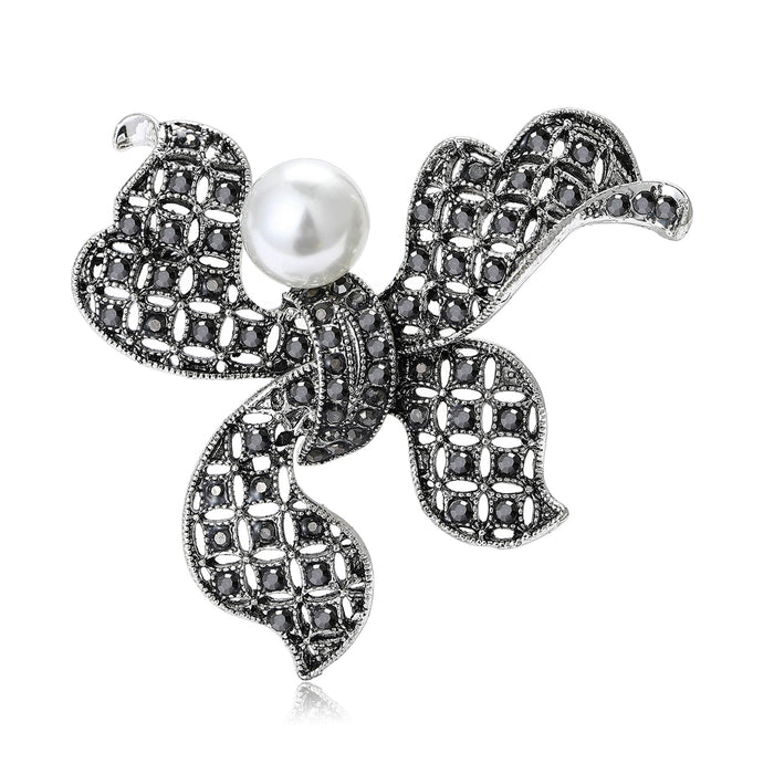 Alloy Rhinestone Hollow Bow Brooch For Women's Apparel Decoration