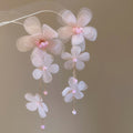 Chic Fabric Chiffon Flower Tassel Drop Earrings For Women Light Luxury Designer Floral Ear Jewelry view 4