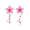 Chic Fabric Chiffon Flower Tassel Drop Earrings For Women Light Luxury Designer Floral Ear Jewelry view 5