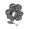Gunmetal Alloy Pearl Flower Brooch Pin For Elegant Apparel view 1