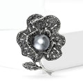 Gunmetal Alloy Pearl Flower Brooch Pin For Elegant Apparel view 2