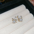 Light Luxury Butterfly Faux Pearl Stud Earrings With Rhinestone Enamel Silver Pins For Women view 3