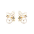 Light Luxury Butterfly Faux Pearl Stud Earrings With Rhinestone Enamel Silver Pins For Women view 5
