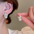 Light Luxury Butterfly Faux Pearl Stud Earrings With Rhinestone Enamel Silver Pins For Women view 2