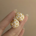 Rhinestone Enamel Flower C-Shaped Alloy Earrings Retro Court Style Light Luxury Letter Ear Cuffs view 3