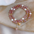 Natural Strawberry Quartz Freshwater Pearl Beaded Bangle New Chinese Style Sweet Geometric Round Jewelry view 2