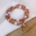 Natural Strawberry Quartz Freshwater Pearl Beaded Bangle New Chinese Style Sweet Geometric Round Jewelry view 1