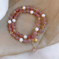 Natural Strawberry Quartz Freshwater Pearl Beaded Bangle New Chinese Style Sweet Geometric Round Jewelry view 4