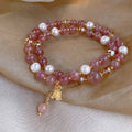 Natural Strawberry Quartz Freshwater Pearl Beaded Bangle New Chinese Style Sweet Geometric Round Jewelry view 3