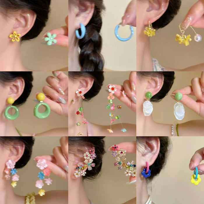 Summer Dopamine Colorful Flower Copper Stud Earrings Fresh Chic Light Luxury Fashion Jewelry
