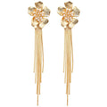 18K Gold Plated Silver Needle Zircon Flower Faux Pearl Long Drop Earrings For Women view 5