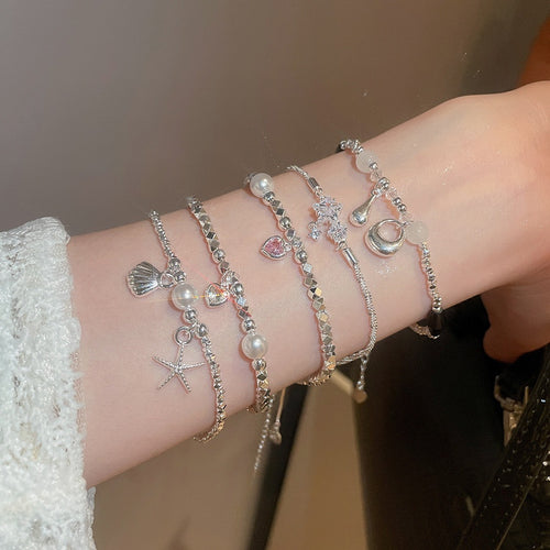 Copper Heart Bangle With Zircon Pearl And Black Onyx Light Luxury Designer Jewelry