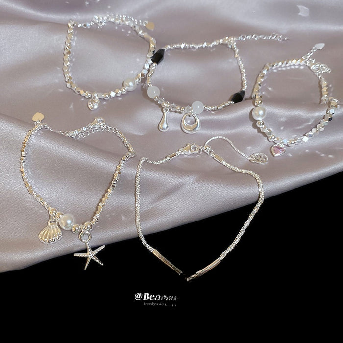 Copper Heart Bangle With Zircon Pearl And Black Onyx Light Luxury Designer Jewelry
