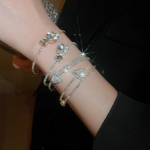 Light Luxury Copper Square Open Bangle With Zircon Inlay European American Designer Style