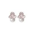 Elegant Korean Style Enamel Flower Studs With Faux Pearl Drop And Alloy Silver Needle Fashion Earrings view 5
