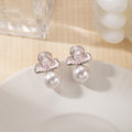 Elegant Korean Style Enamel Flower Studs With Faux Pearl Drop And Alloy Silver Needle Fashion Earrings view 3
