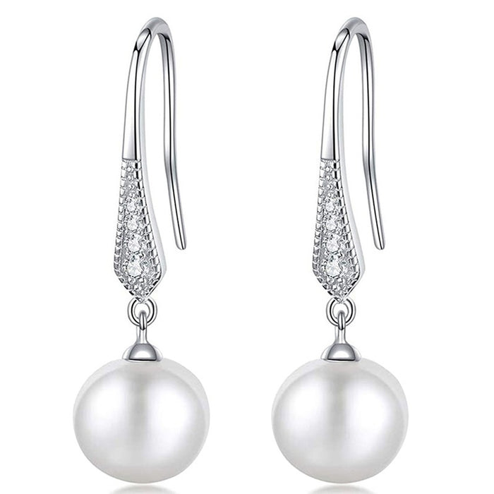 Glossy Vintage Faux Pearl Drop Earrings For Women, Elegant Literary Lady Fashion Ear Jewelry