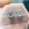 Glossy Faux Moonstone Zircon Micro Pave Stud Earrings, Delicate Daily Wear Women's Jewelry view 3