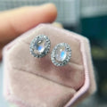 Glossy Faux Moonstone Zircon Micro Pave Stud Earrings, Delicate Daily Wear Women's Jewelry view 1