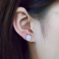 Metal Rose Flower Round Stone Stud Earrings Costume Jewelry view 2