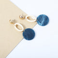 Cream Oval Link Blue Diamond and Yellow Round Drop Stud Earrings view 2