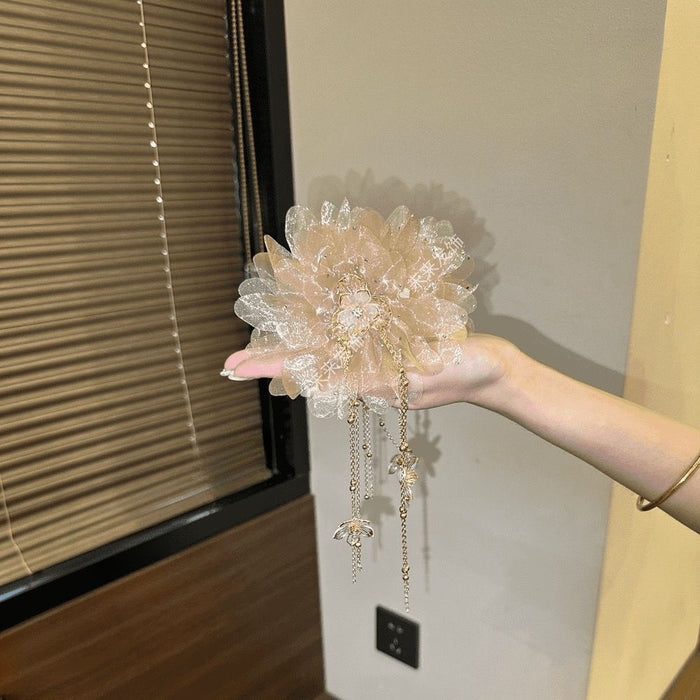 Rhinestone Butterfly Flower Claw Clip With Tassel Hair Accessory
