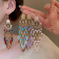 Vintage Ethnic Acrylic Seed Bead Teardrop Tassel Drop Earrings Bohemian Light Luxury Ear Hooks view 2