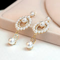 Silver Tone Pearl Oval Halo Crystal Pearl Look Two Designs Metal Dangle Earrings view 4