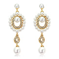 Silver Tone Pearl Oval Halo Crystal Pearl Look Two Designs Metal Dangle Earrings view 2