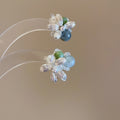 Light Luxury Floral Faux Pearl Stud Earrings With Silver Pins For Women view 4
