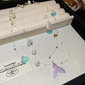 Iridescent Shell Mermaid Tail Faux Pearl Necklace For Women, Fresh Sweet Elegant Collarbone Chain view 2