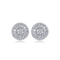 Round Crystal Cluster Stud Earrings in Silver Tone view 1