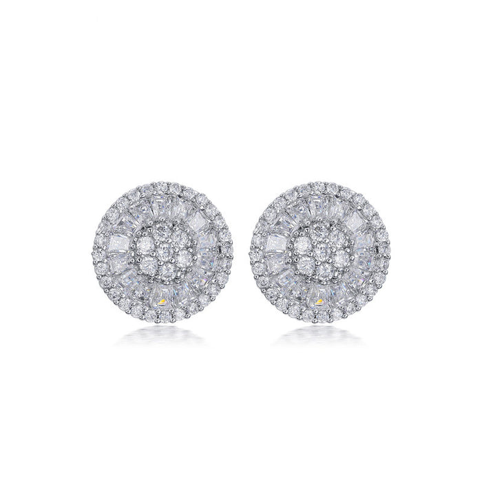 Round Crystal Cluster Stud Earrings in Silver Tone
