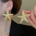 Light Luxury Alloy Wrinkled Starfish Stud Earrings Vintage Statement Ocean Jewelry For Women view 3