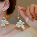 925 Silver Needle Zircon Pearl Flower Tassel Drop Earrings For Women Elegant Vintage Style view 1