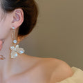 925 Silver Needle Zircon Pearl Flower Tassel Drop Earrings For Women Elegant Vintage Style view 3