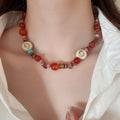 Vintage Geometric Round Agate Ceramic Wood Bead Necklace With Stainless Steel Clasp view 4