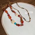 Vintage Geometric Round Agate Ceramic Wood Bead Necklace With Stainless Steel Clasp view 3