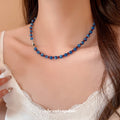 New Chinese Style Blue Stone Beaded Necklace Unique Geometric Round Premium Collarbone Choker view 3