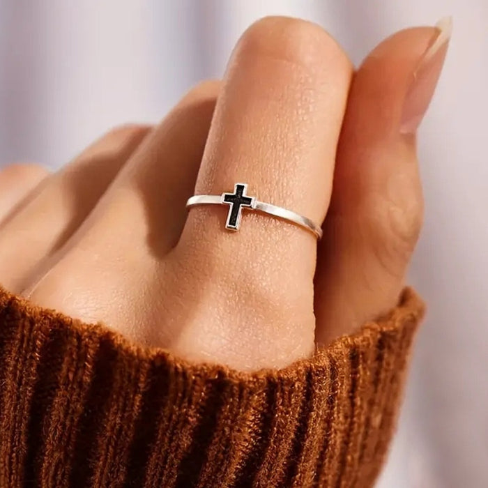 Metal Enamel Cross Ring For Women Minimalist Oil Drip Design Daily Fashion Jewelry