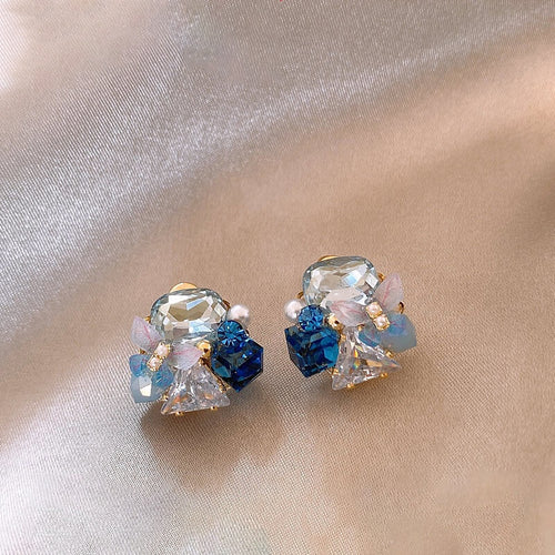 18K Gold Plated Silver Post Butterfly Floral Faux Pearl Stud Earrings For Women