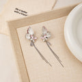 Luxury Pink Rhinestone 3D Butterfly Studs With Crystal Flower Tassel Silver Needle Earrings view 3