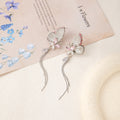 Luxury Pink Rhinestone 3D Butterfly Studs With Crystal Flower Tassel Silver Needle Earrings view 4