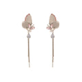 Luxury Pink Rhinestone 3D Butterfly Studs With Crystal Flower Tassel Silver Needle Earrings view 5