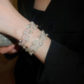 Light Luxury French Court Style Open Bangle With Colored Pearls And Rhinestone Round Multi Layer Design view 2