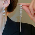 Light Luxury Copper Zircon Wheat Leaf Tassel Drop Earrings For Women Vintage Style view 3