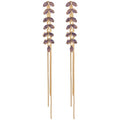 Light Luxury Copper Zircon Wheat Leaf Tassel Drop Earrings For Women Vintage Style view 5