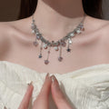 Sweet Stainless Steel Star Butterfly Pearl Tassel Choker Necklace For Spring Summer view 1
