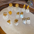 24K Gold Plated Copper Heart Stud Earrings With Zircon Mother Of Pearl And Silver Posts Light Luxury Style view 1