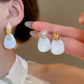24K Gold Plated Copper Heart Stud Earrings With Zircon Mother Of Pearl And Silver Posts Light Luxury Style view 4